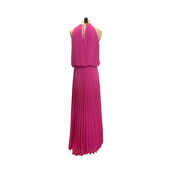 MSK Sleeveless Pleated Halter Maxi Dress In Hot Pink Evening Gown Mother of the - Picture 4 of 11